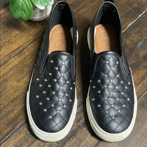 Ragazza Black Quilted Slip-On Sneakers with Studs